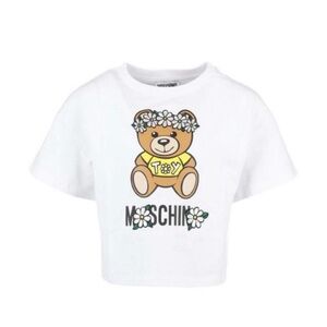 Moschino White Tee with Teddy and Floral Accents